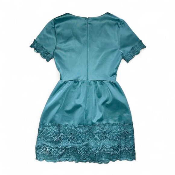 Francesca’s Lace Trim Fit & Flare Mini Dress Size S – Elegant Teal Cocktail - Picture 5 of 6
